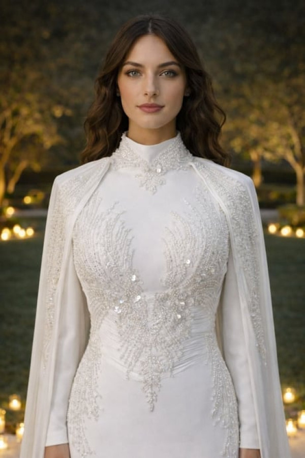 Lauren Tesettür Abiye Beyaz 