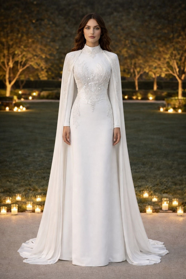 Lauren Tesettür Abiye Beyaz 