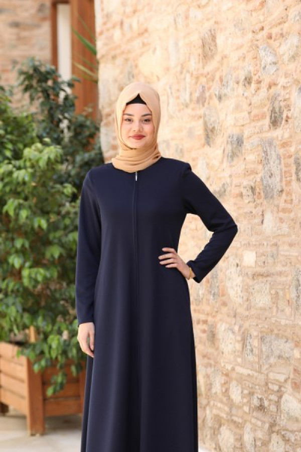 Nisa Fermuarlı Ferace-Lacivert