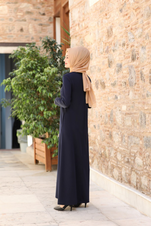 Nisa Fermuarlı Ferace-Lacivert