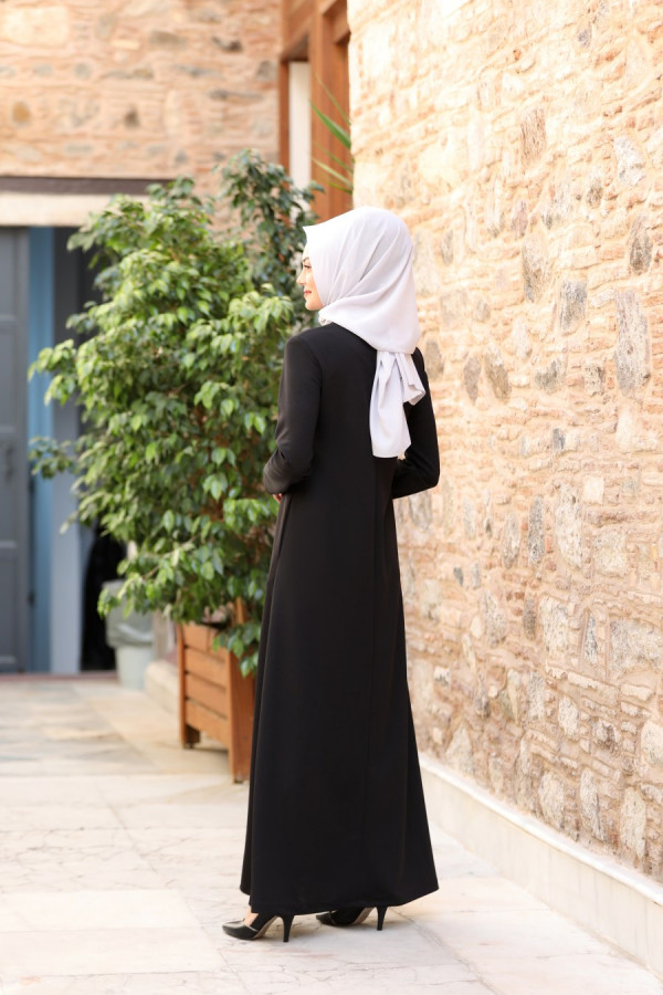 Nisa Fermuarlı Ferace-Siyah