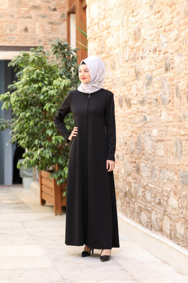 Nisa Fermuarlı Ferace-Siyah