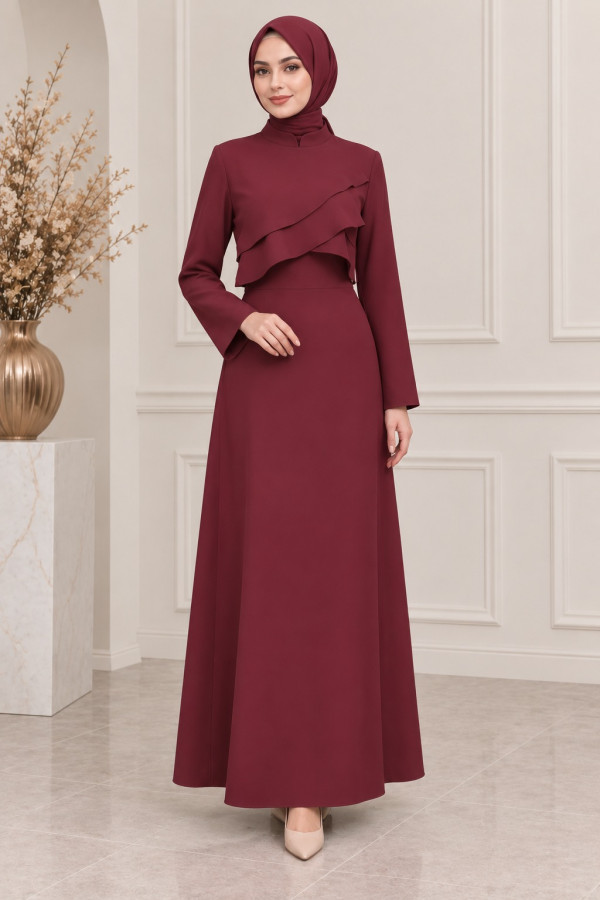 Pelerin Elbise Bordo