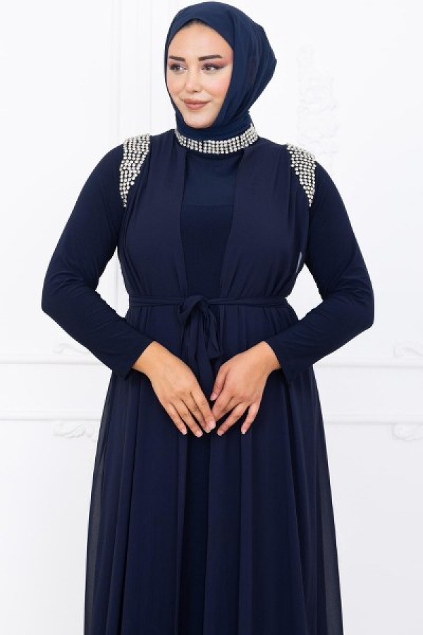 Zambak Tesettür Abiye Lacivert