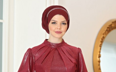 Bordo Tesettür Abiye