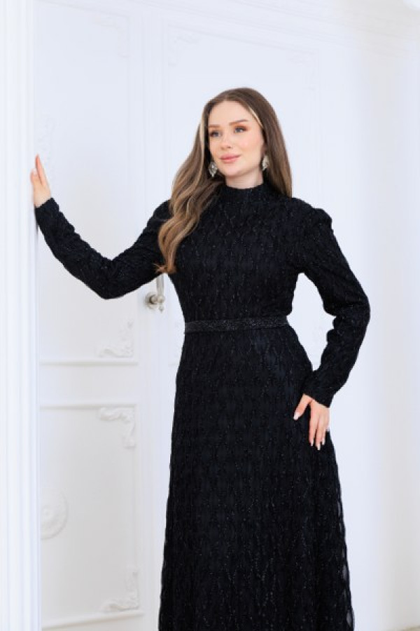 Lina Tesettür Abiye Elbise Siyah