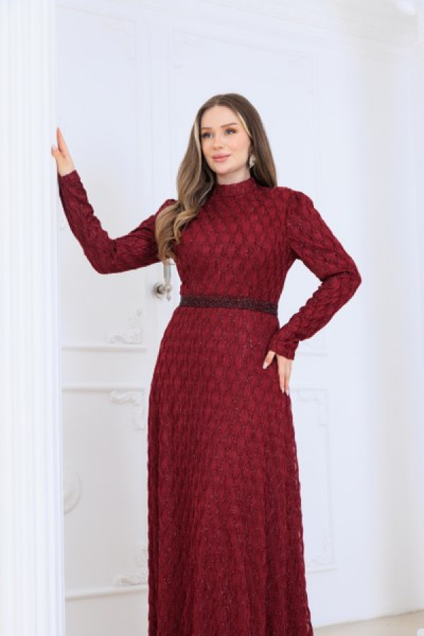 Lina Tesettür Abiye Elbise Bordo
