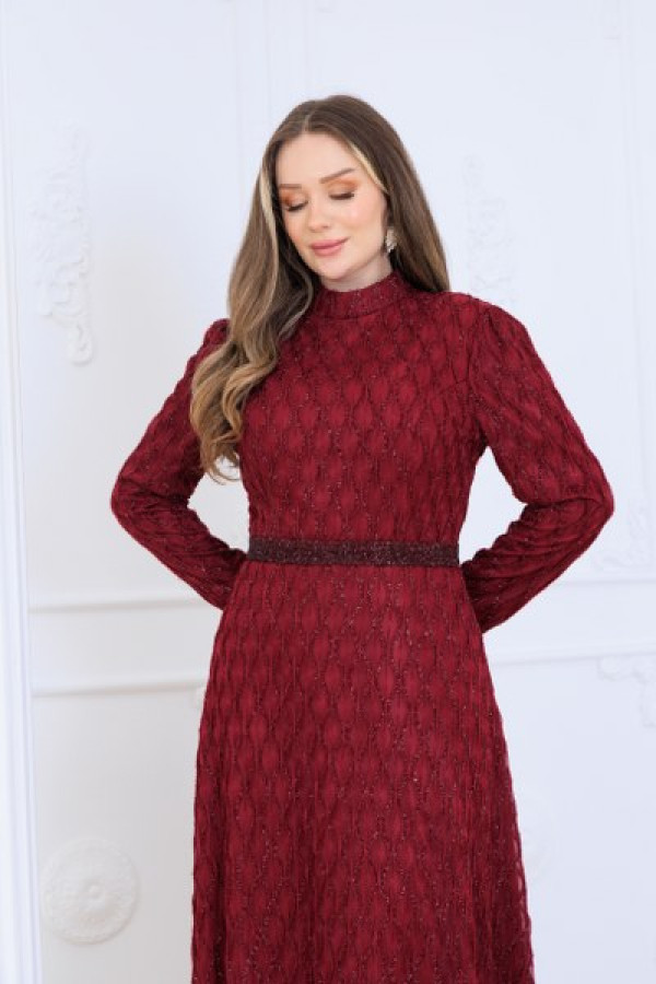 Lina Tesettür Abiye Elbise Bordo