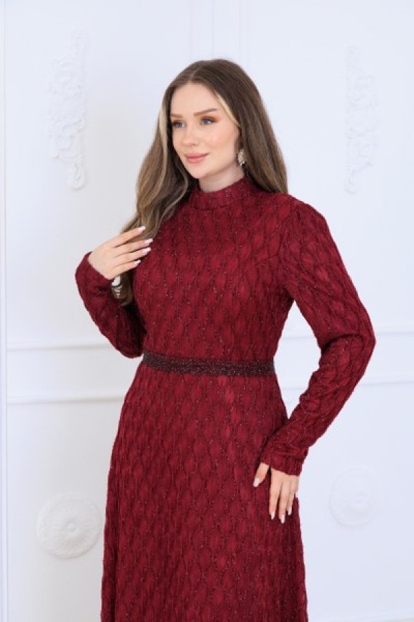 Lina Tesettür Abiye Elbise Bordo