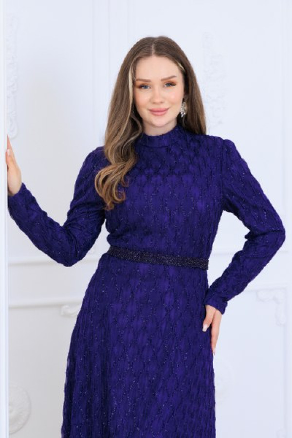 Lina Tesettür Abiye Elbise Mor