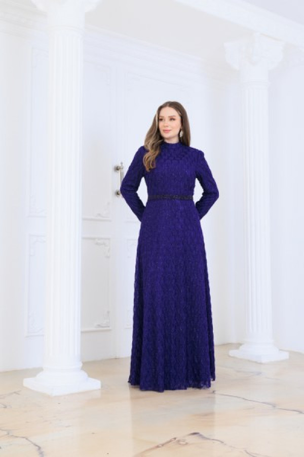 Lina Tesettür Abiye Elbise Mor