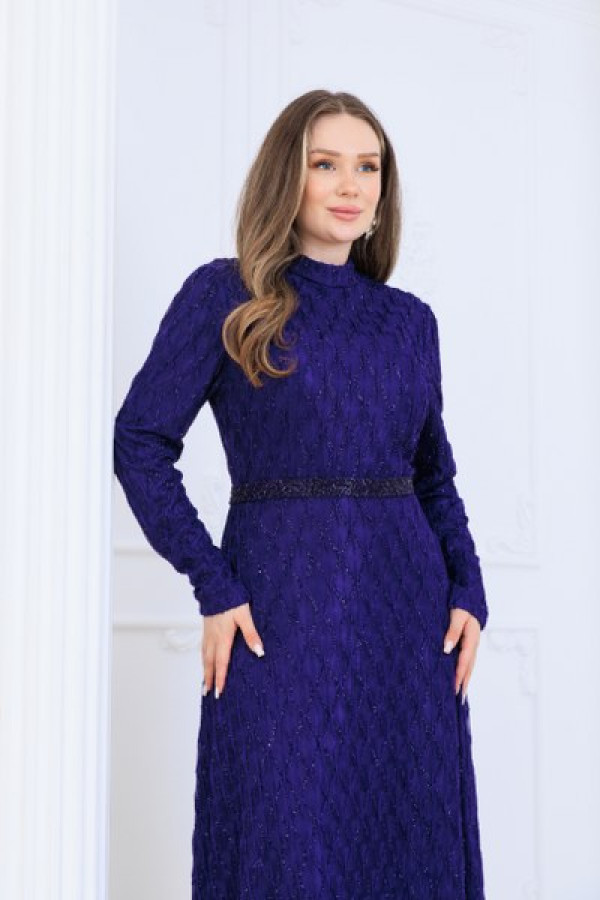 Lina Tesettür Abiye Elbise Mor