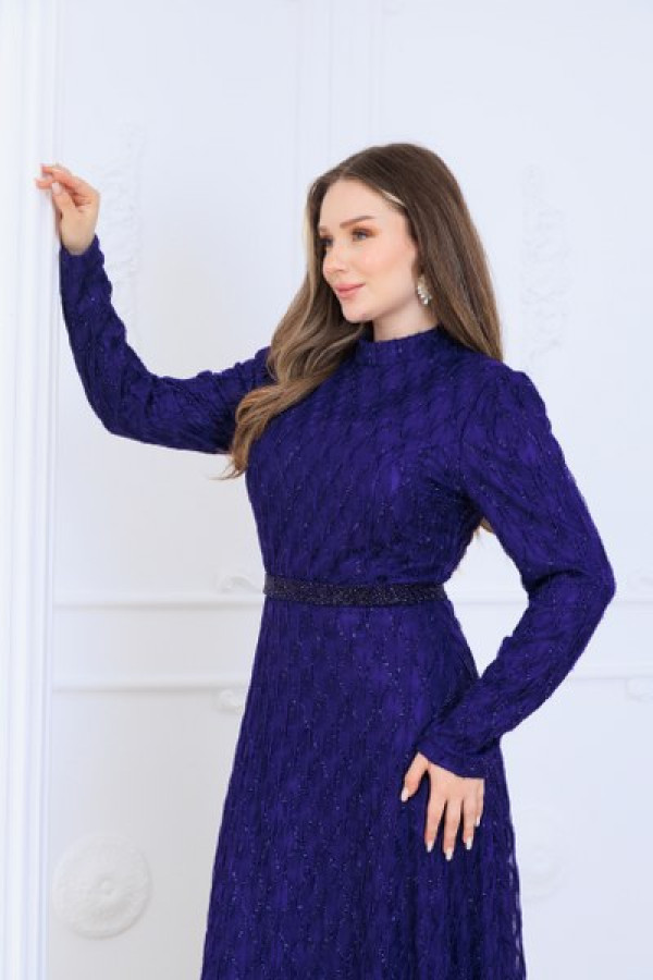 Lina Tesettür Abiye Elbise Mor