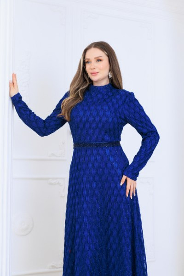 Lina Tesettür Abiye Elbise Saks