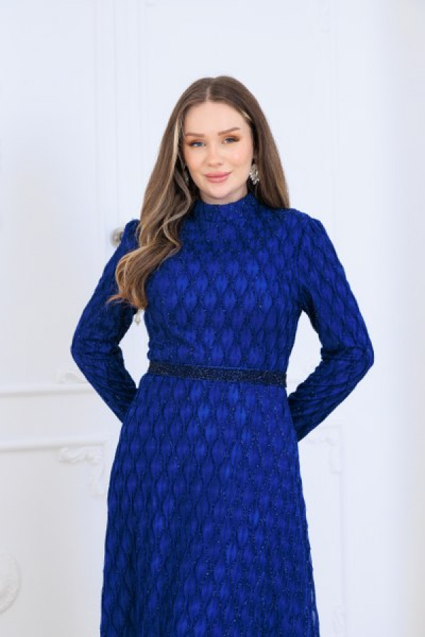 Lina Tesettür Abiye Elbise Saks