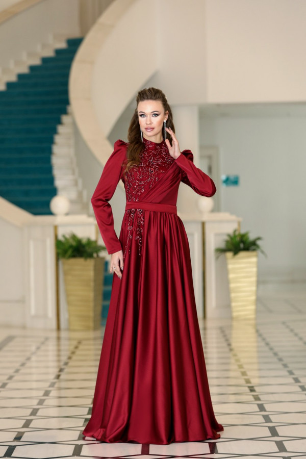 Ezgi Evening Dress - Claret Red