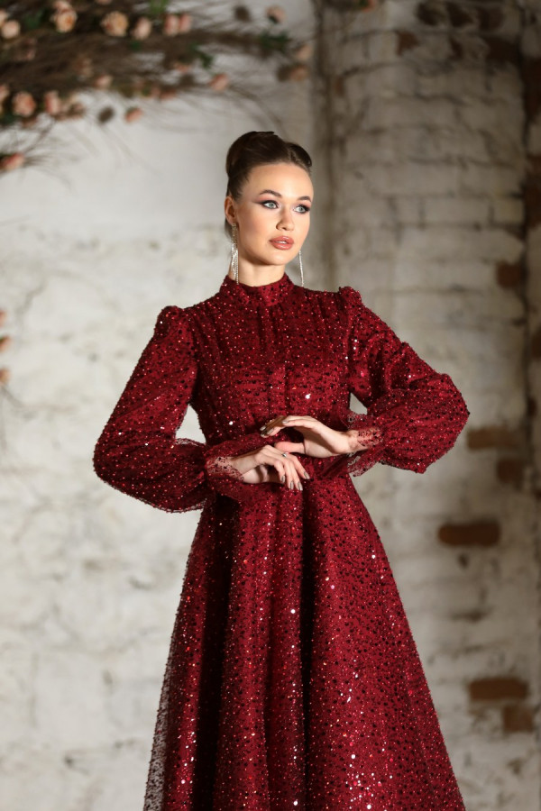 Peri Evening Dress - Claret Red
