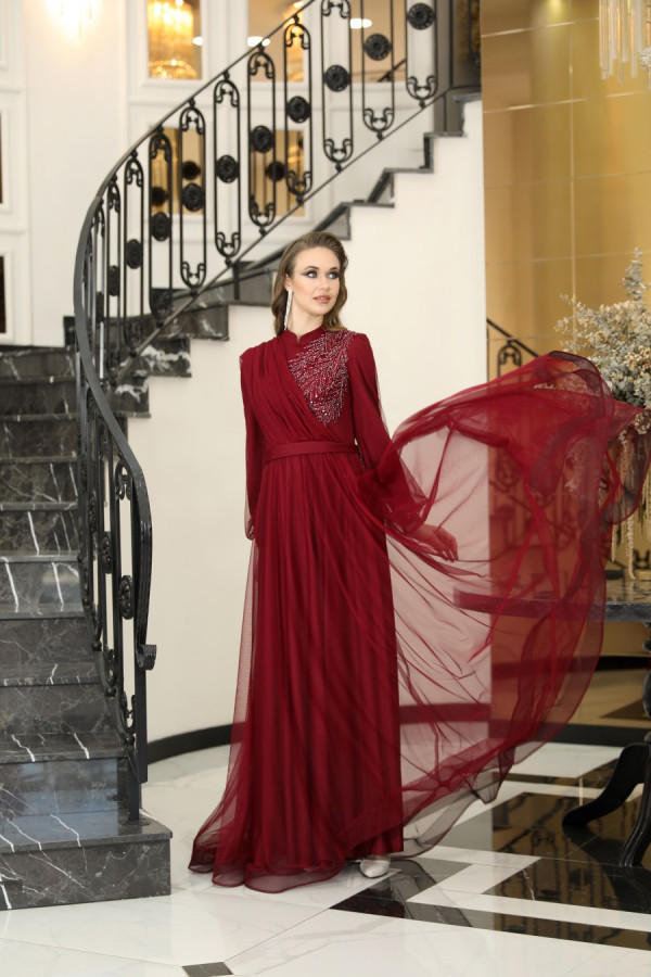 Sude Evening Dress - Claret Red Sude Evening Dress - Claret Red