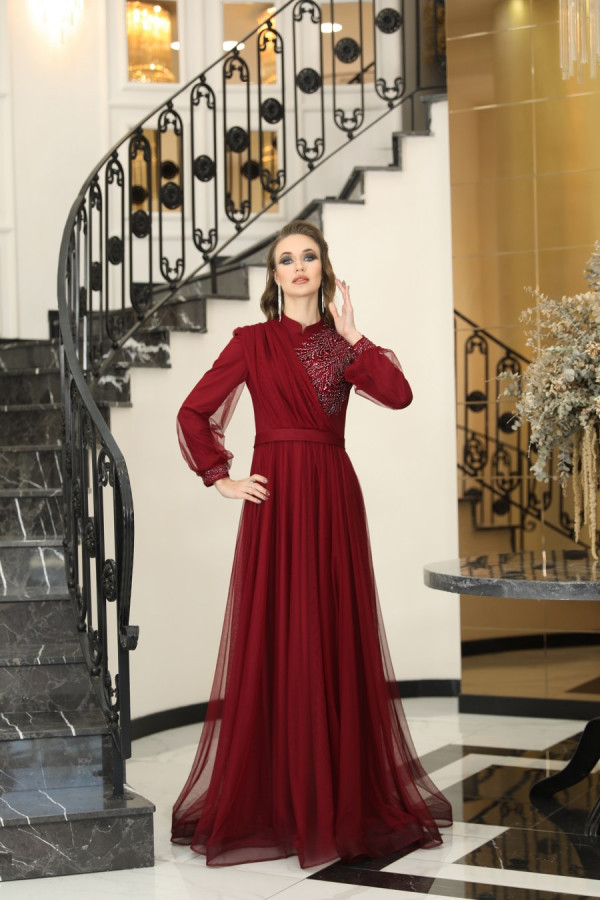 Sude Evening Dress - Claret Red Sude Evening Dress - Claret Red