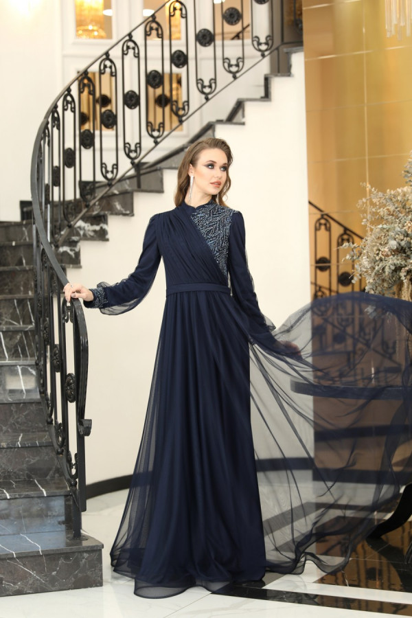 Sude Evening Dress - Dark Blue Sude Evening Dress - Dark Blue