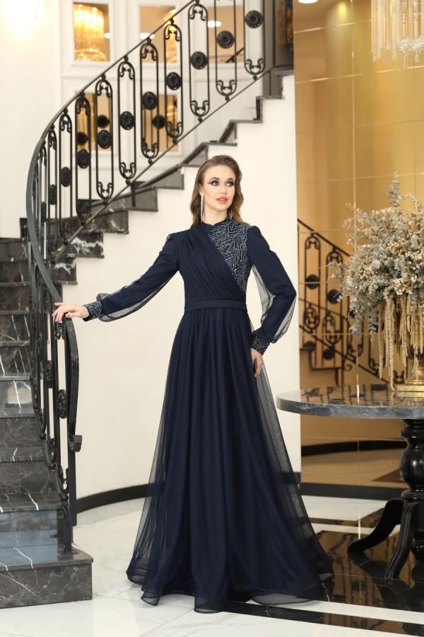 Sude Evening Dress - Dark Blue Sude Evening Dress - Dark Blue