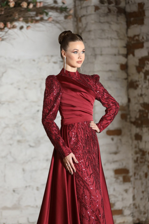 Sinem Evening Dress - Claret Red