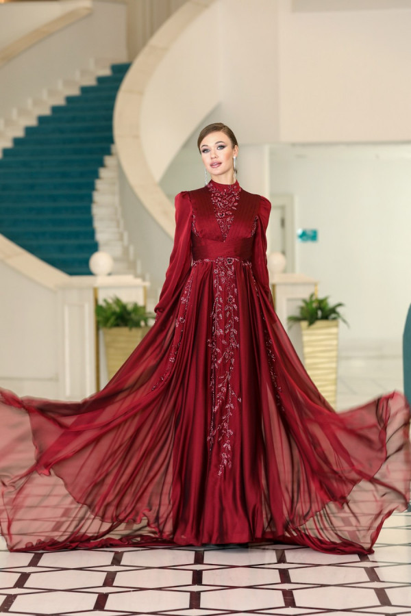 Seyran Evening Dress - Claret Red