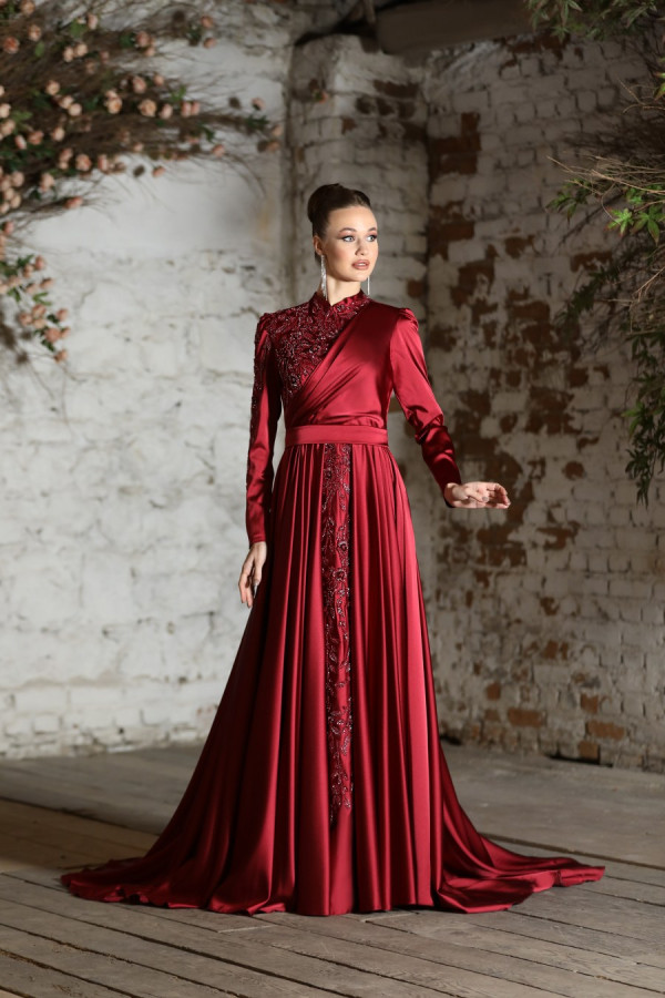 Mahidevran Evening Dress - Claret Red
