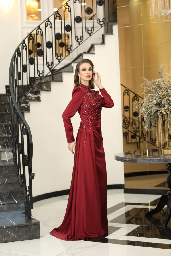 Asilay Evening Dress - Claret Red