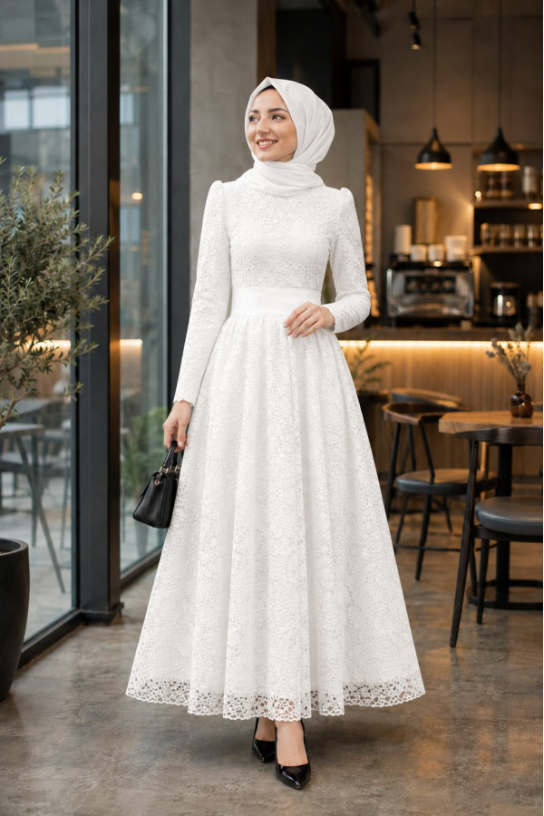 Prenses Dantel Elbise Ekru