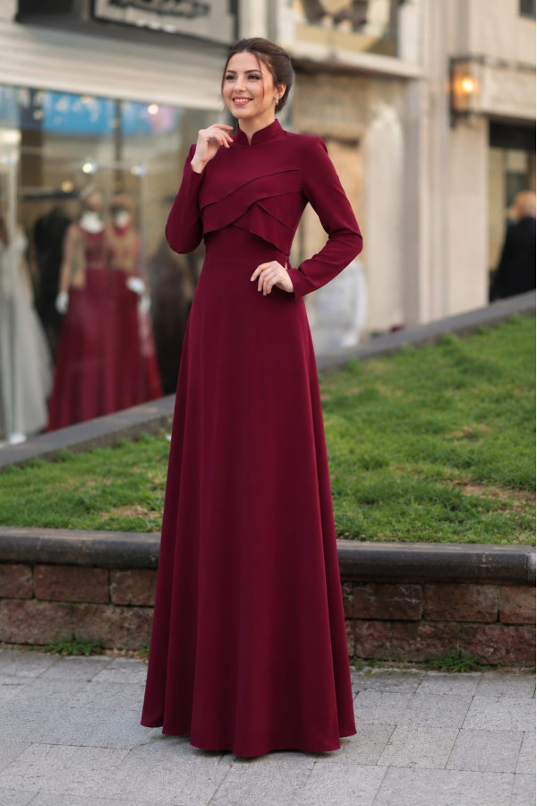 Pelerin Elbise Bordo