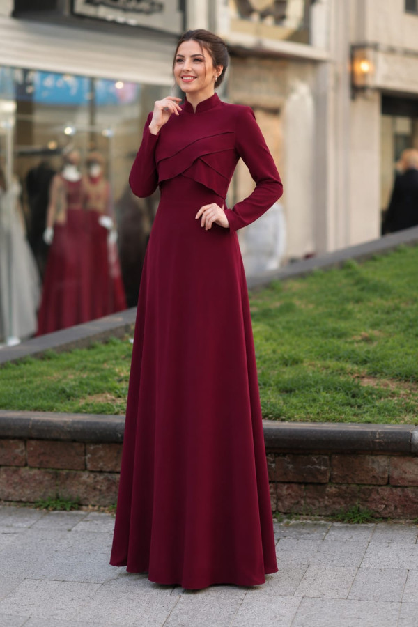 Pelerin Elbise Bordo