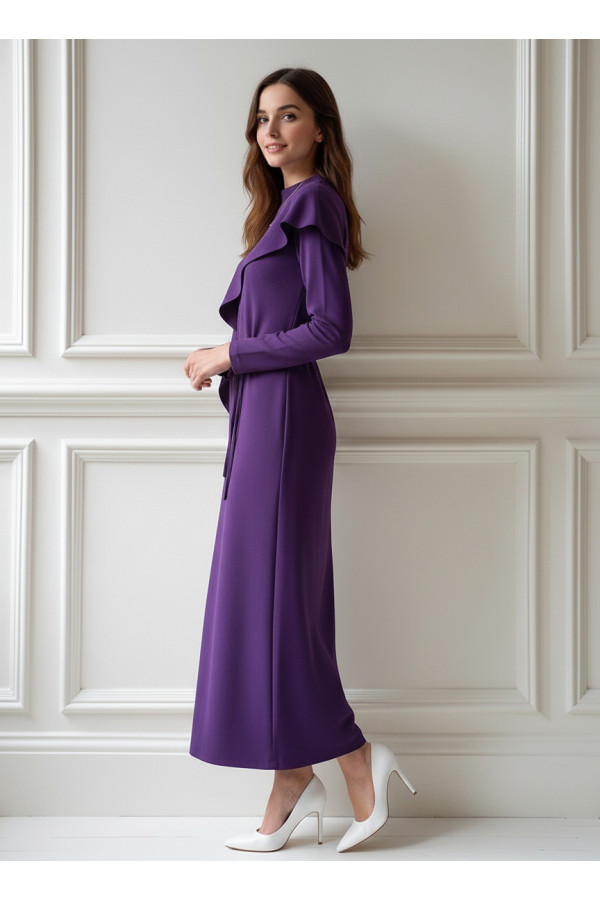 Nevrin Şal Yaka Elbise - Mor