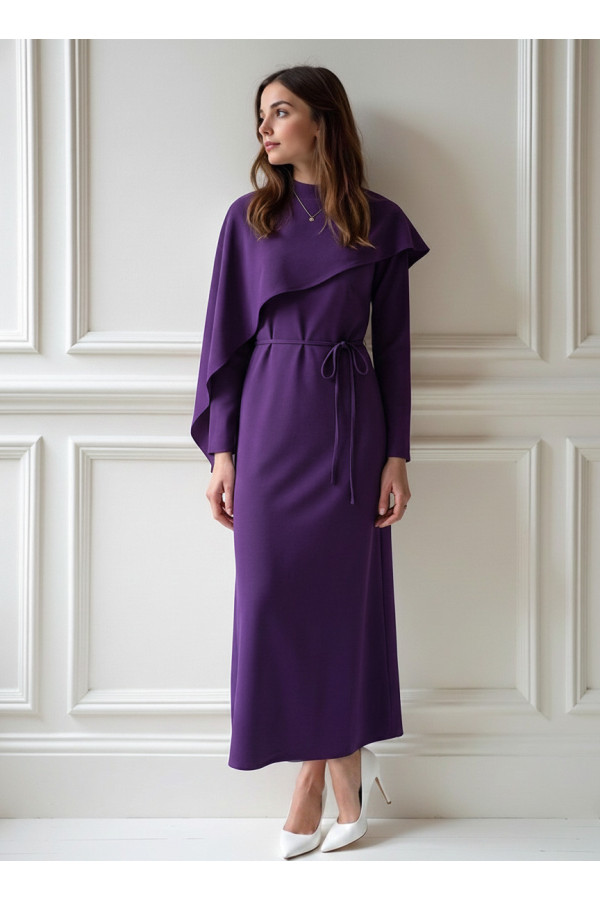 Nevrin Şal Yaka Elbise - Mor