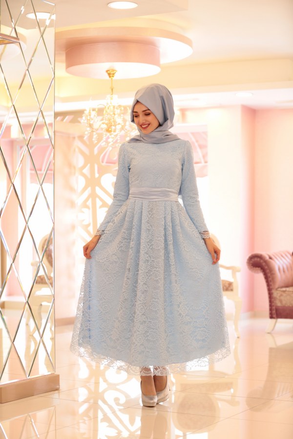 Rana Dantel Elbise Mavi