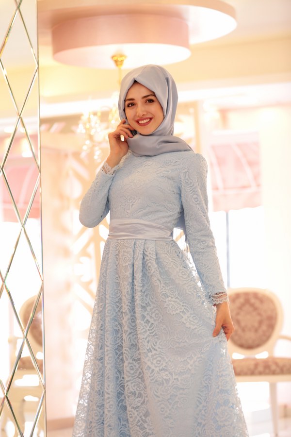 Rana Dantel Elbise Mavi