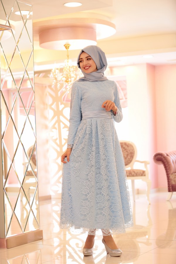 Rana Dantel Elbise Mavi