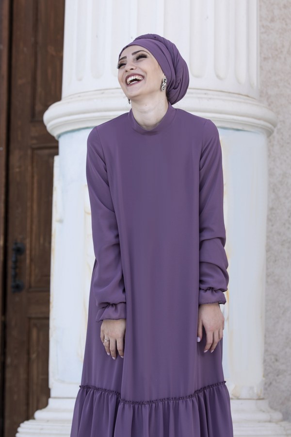 Şifon Arya Elbise Lila Şifon Arya Elbise Lila