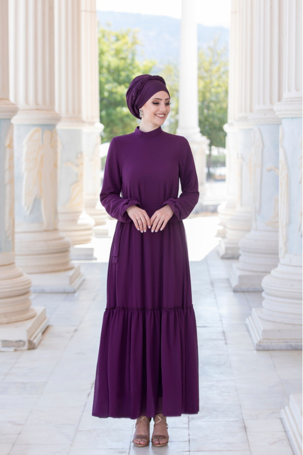 Şifon Arya Elbise Mürdüm