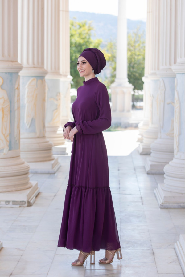 Şifon Arya Elbise Mürdüm