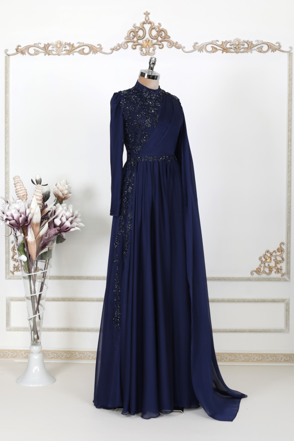 Hayal Chiffon Dress - Dark Blue