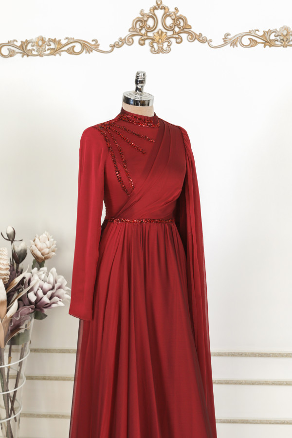 Hayal Chiffon Dress - Claret Red