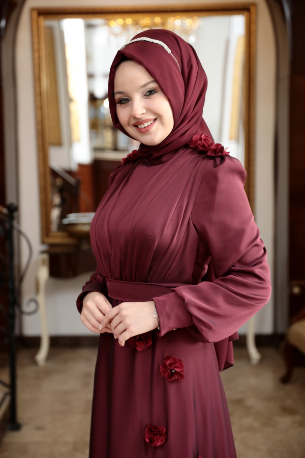 Buket Şifon Abiye- Bordo Buket Şifon Abiye- Bordo