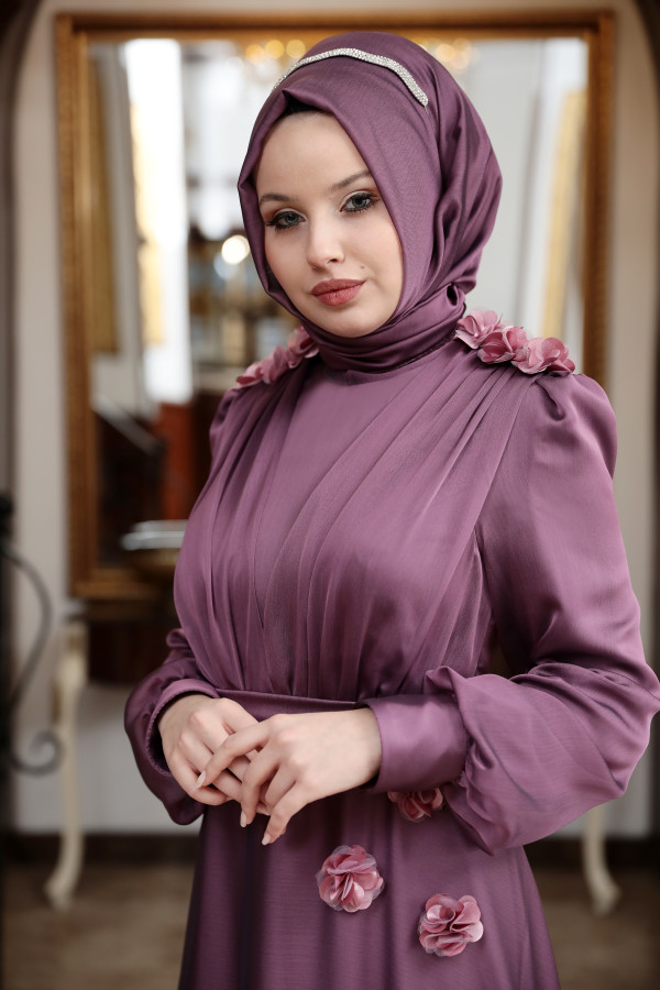 Buket Şifon Abiye- Lila Buket Şifon Abiye- Lila