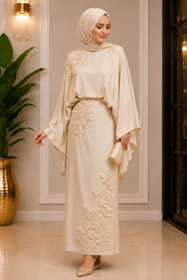 Elegant Abiye-Bej