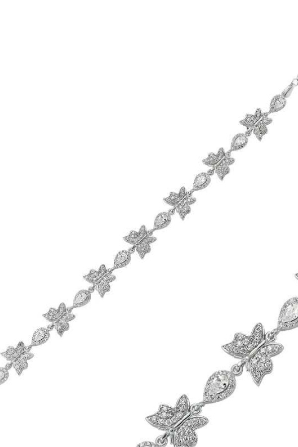 Gümüş Damla Taşlı Kelebek Bileklik
