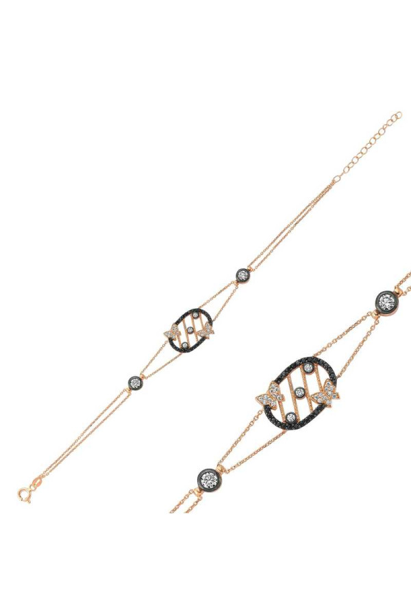 Gümüş Rose Taşlı Kelebek Bayan Bileklik