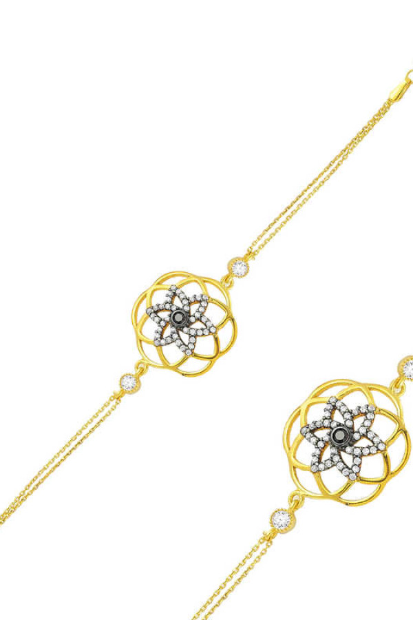 Gümüş Gold Sarı Yaşam Çiçeği Bayan Bileklik