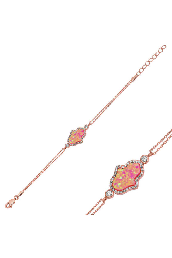 Gümüş Rose Pembe Opal Fatma Ana Eli Bayan Bileklik