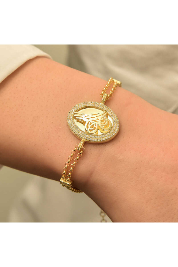 Gümüş Gold Tuğralı Bayan Bileklik